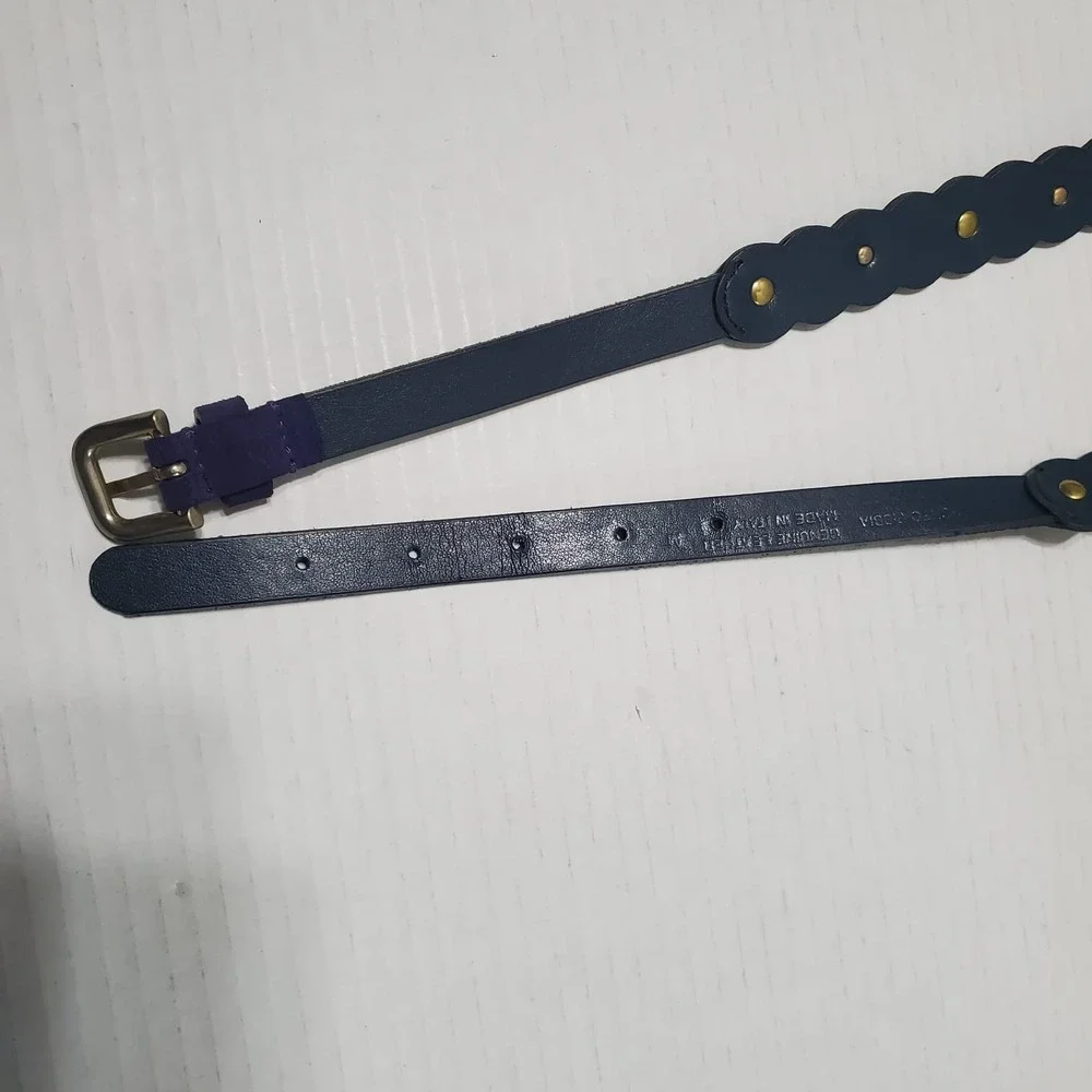 Vintage Punto Fibbia Purple Suede Belt with Scalloped Edges & Brass‎ Accents